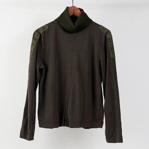 John Bartlett Turtleneck Sweater With Military Detail, Olive Green, Size M